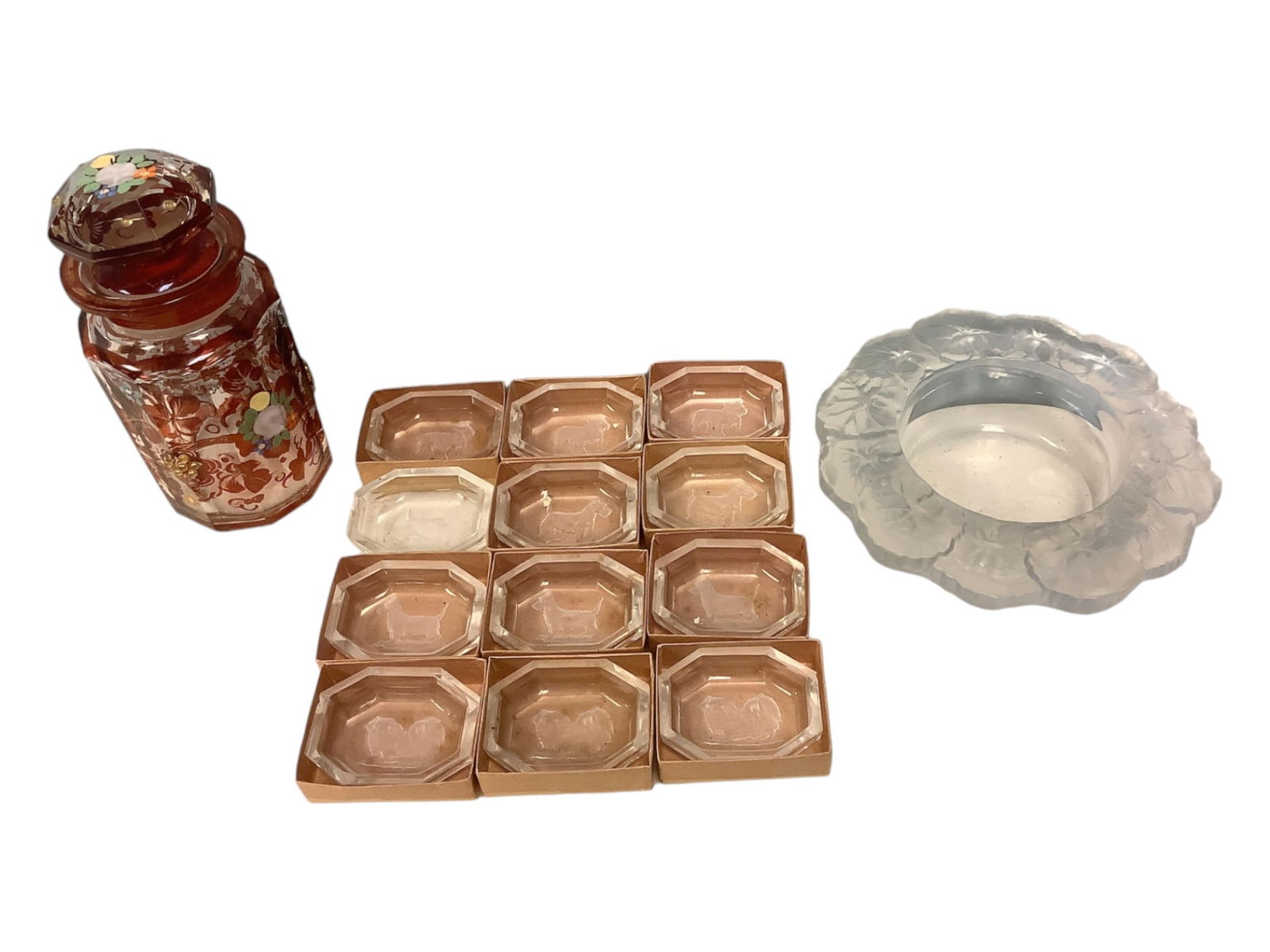 Vintage Salt Dips, Cut Crystal Jar, and Glass Bowl (1 of 5)