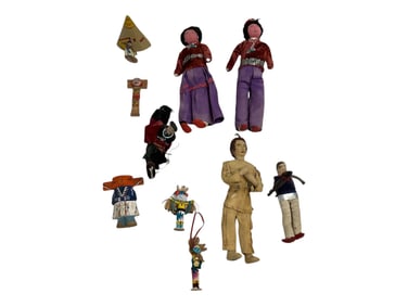 American Indian Handcarved Kachina Doll and Totem Poles