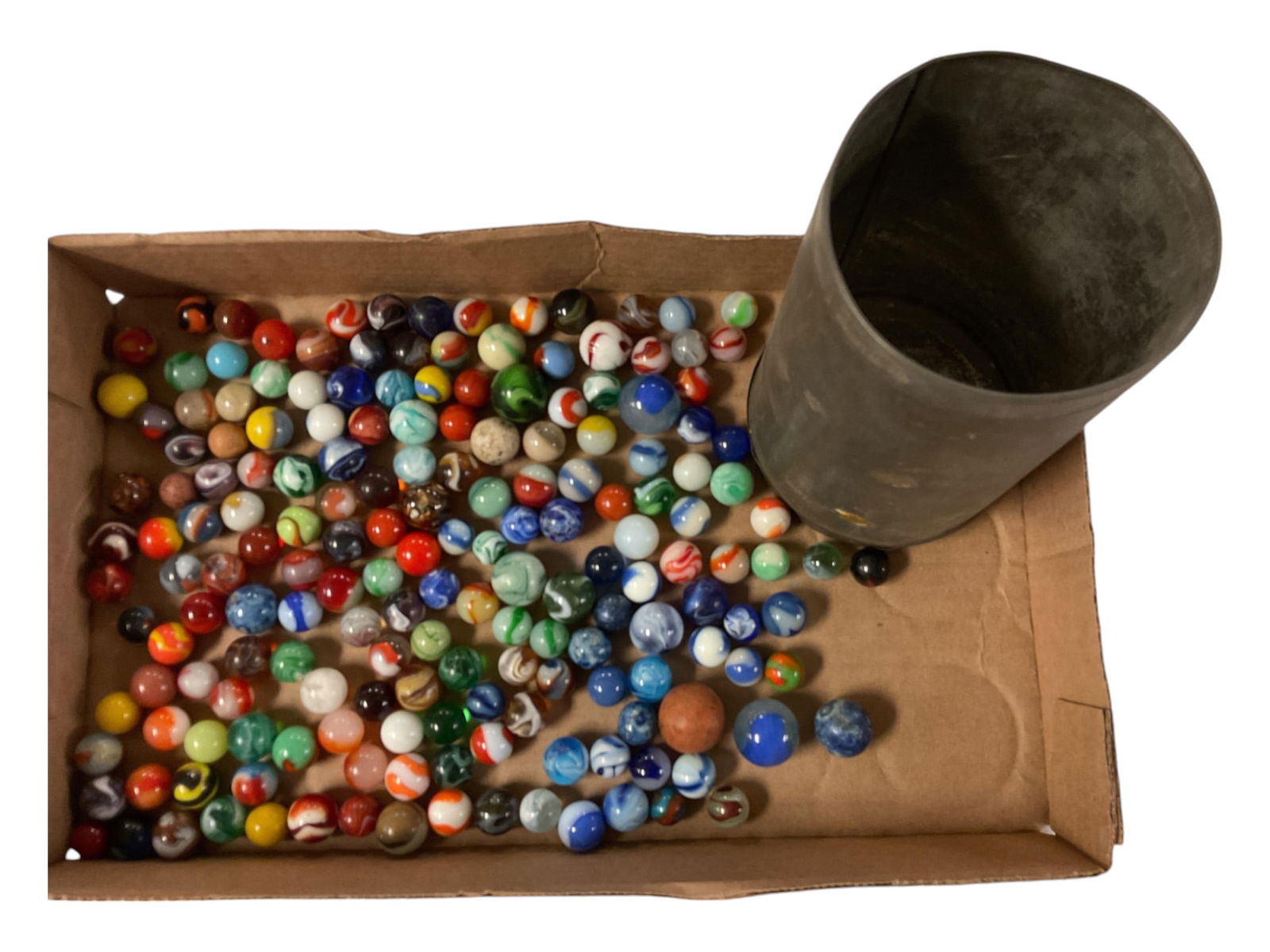 Variety of Machine and Handmade Marbles with Tin Can and Lid (1 of 3)