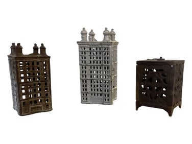 (3) Antique Cast Iron Coin Banks