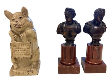 Vintage Piggy Bank and Statues