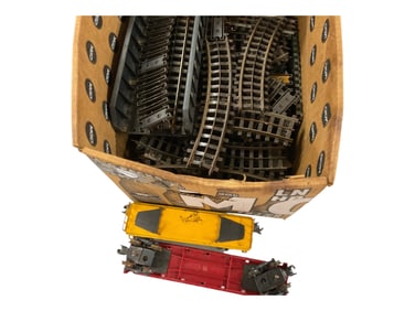 Lot of Lionel Post War "O" Gauge Train Tracks with (2) Train Cars