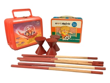 Vintage Wooden Diabolo (Spin the Spool) and Lunch Boxes