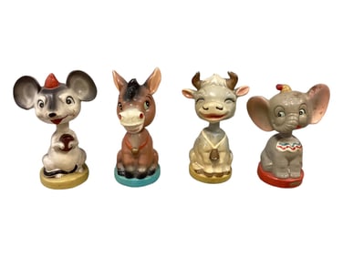 (4) Vintage Chalkware Animal Nodders They range in height from 6" to 5 1/2" H