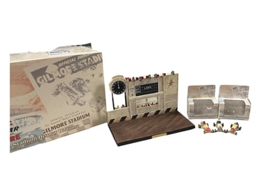 (3) Gilmore Midget Series with box's, (1) Gilmore Stadium Display Diorama with Box.