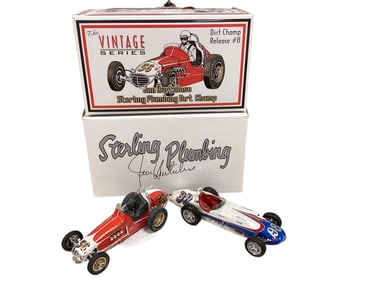 (2) Vintage Race Cars, Sterling Plumbing with Original Box and Agaqanian’s Sillaard Battery