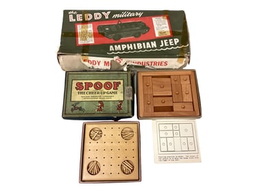 Group Includes Leddy Military Jeep Wood Model, Spoof Game & (2) Wood Puzzle Games