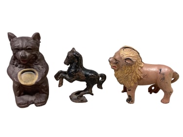Vintage Cast Iron Bear - Horse and Lion Cast Iron Coin Banks Bear 6 1/2" H