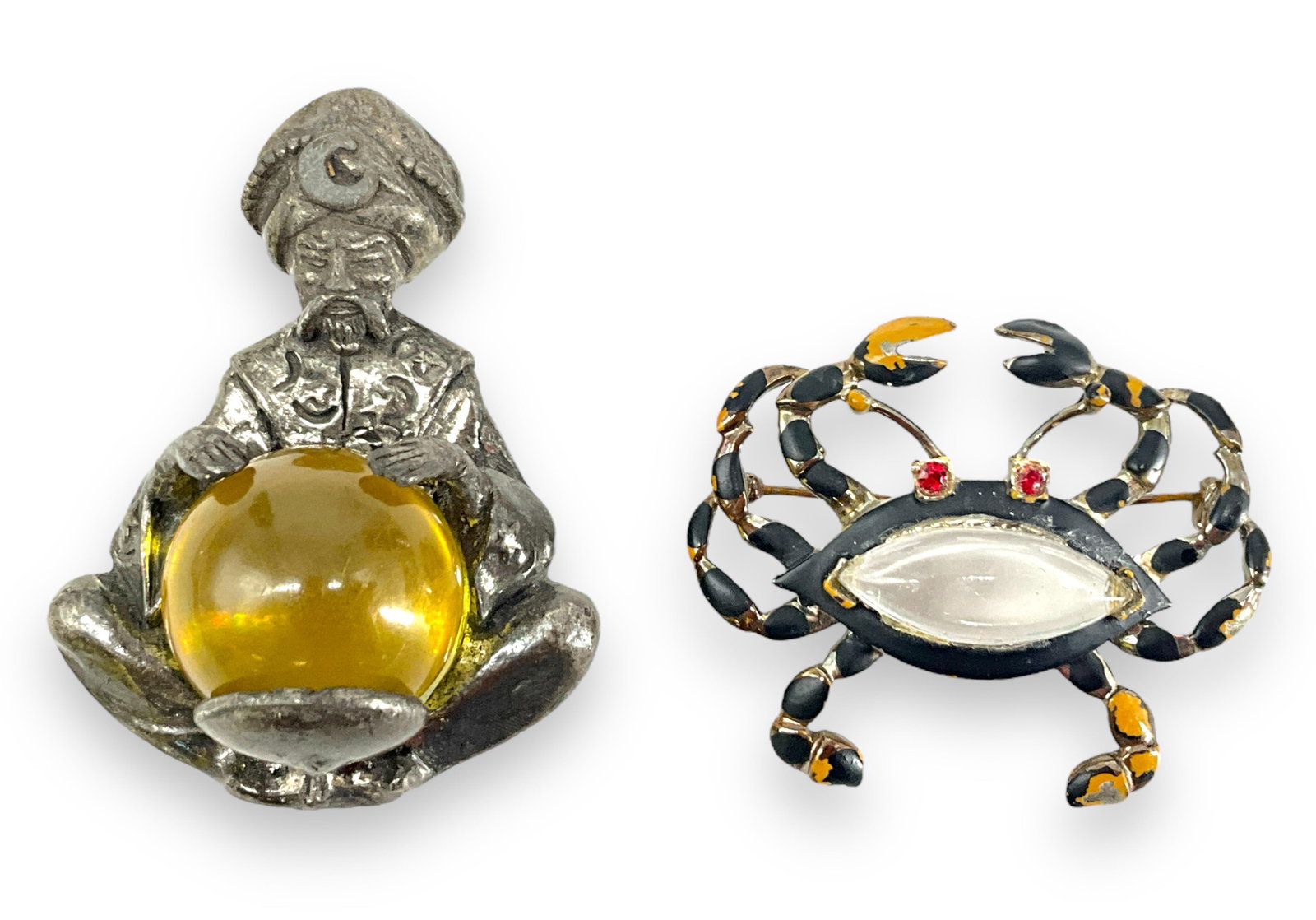 Signed "Korda - Thief of Bagdad" Collectible Sultan Brooch and Vintage Jelly Belly Crab Pin (1 of 8)