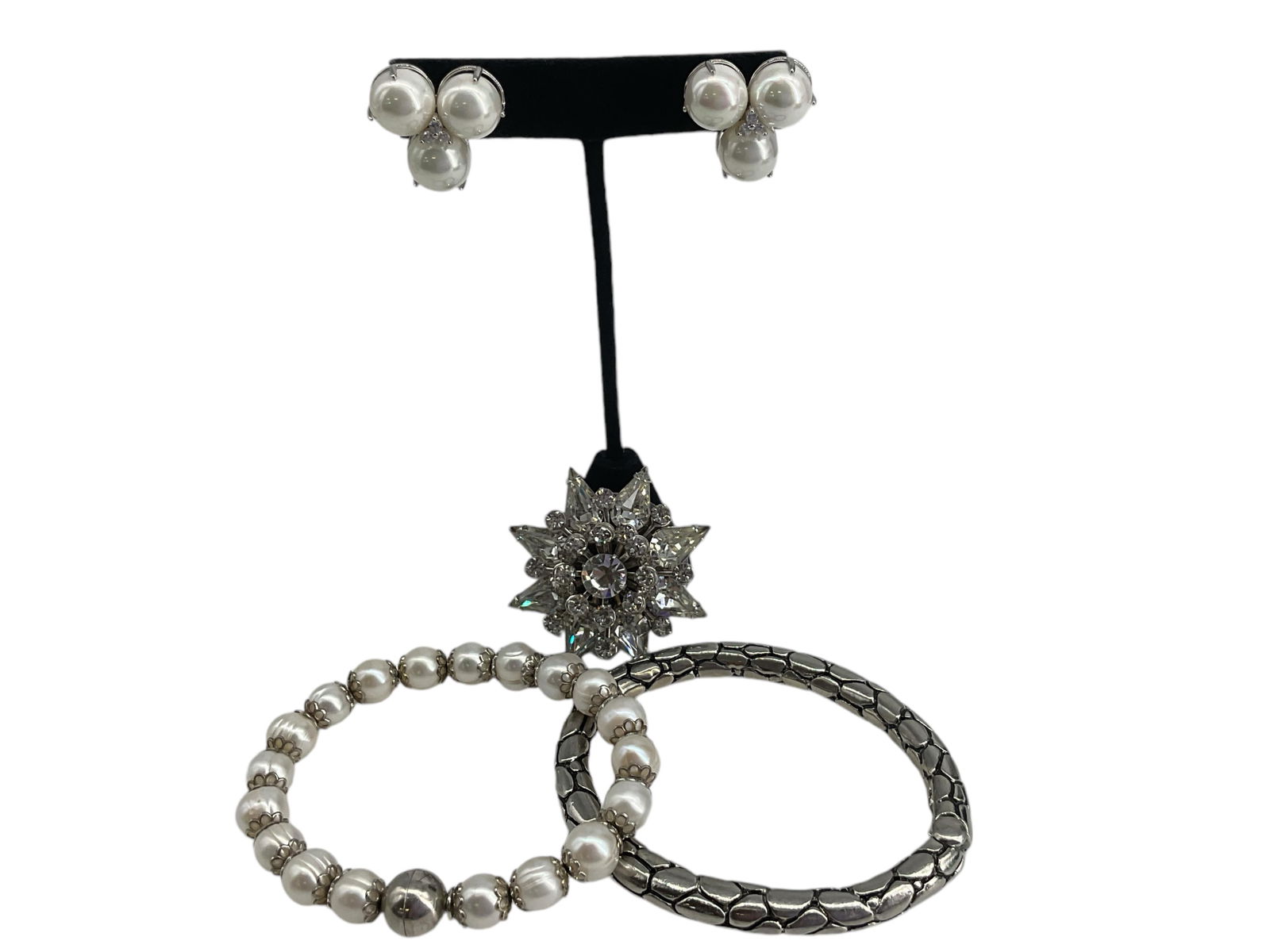 Sparkling "Kramer New York" Vintage Fashion Pin, Never Worn Triple Pearl Earrings, Sterling Silver a (1 of 11)