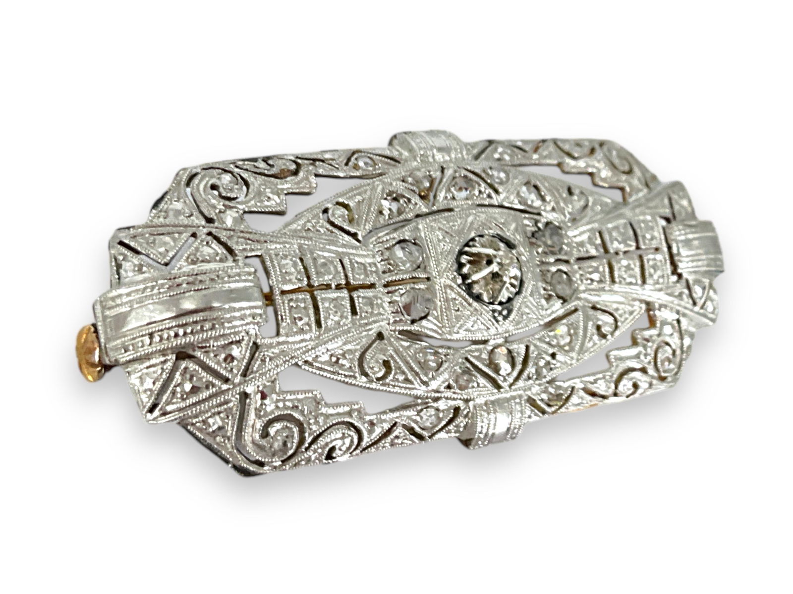 Platinum & Gold Vintage Diamond Brooch w/Exquisite Metal Work (1 of 5)