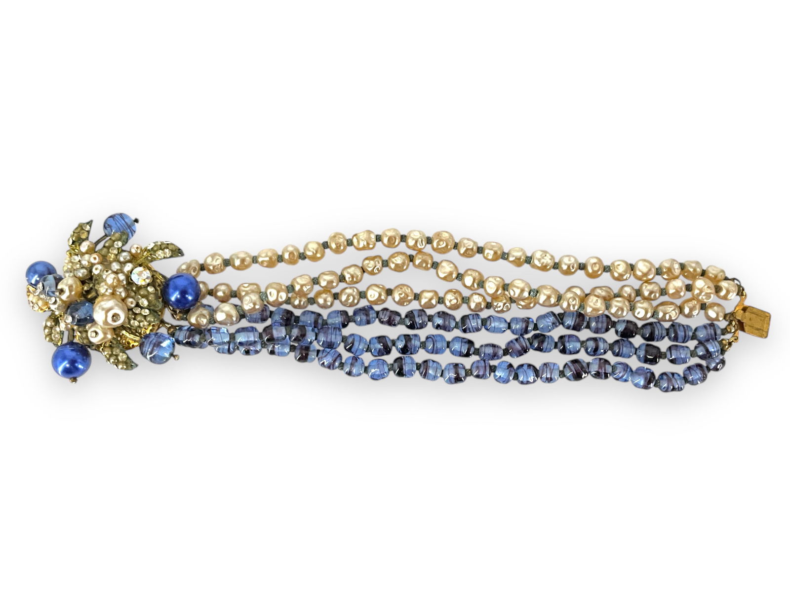 Signed "Vendome" Vintage Fashion Bracelet in Beautiful Blue Beads and Faux Pearls (1 of 7)