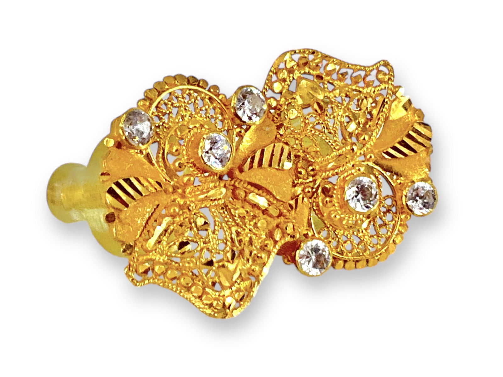 Pair of 22kt Yellow Gold Earrings with Clear Diamante Stone Rounds (1 of 7)