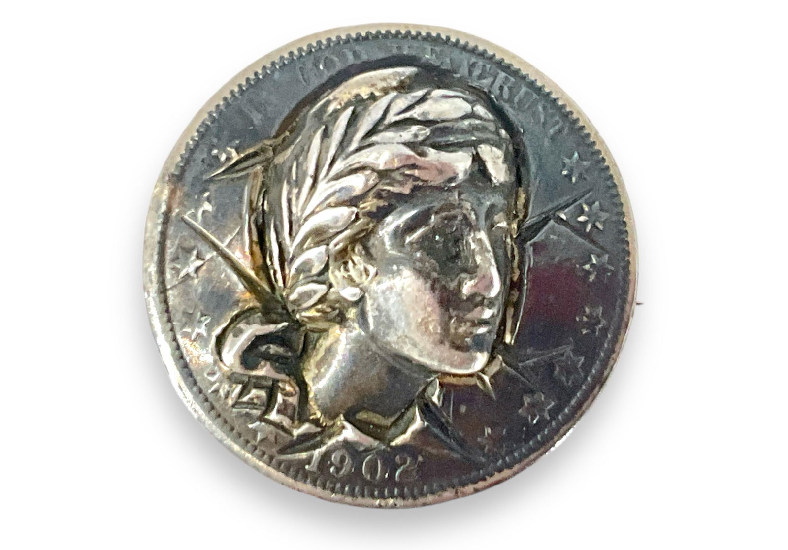 1902 U.S. Silver Half Dollar Coin - Converted to Pin/Brooch (1 of 4)