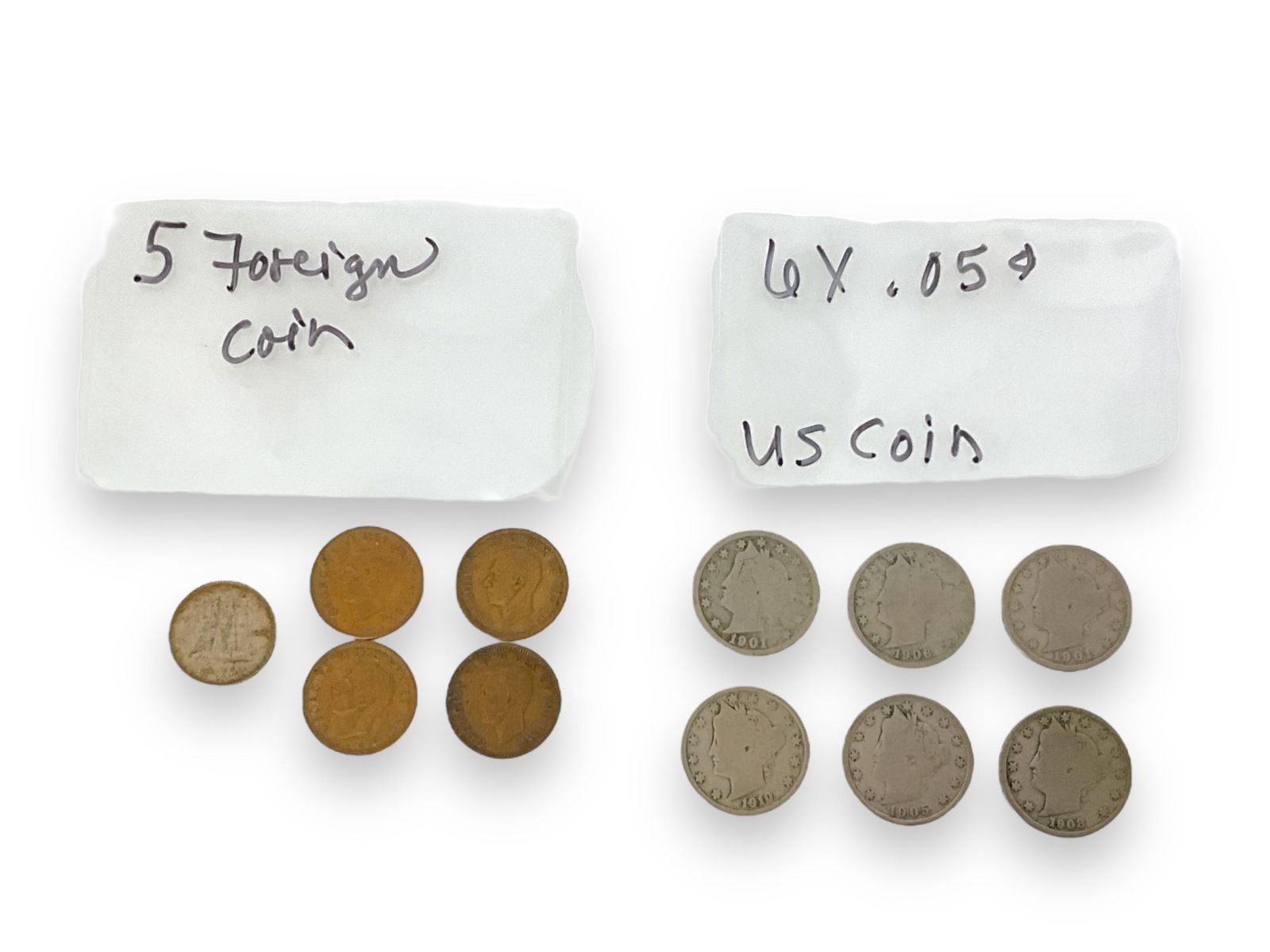 6 U.S. Liberty "V" Nickels and 5 Foreign Coins (1 of 8)