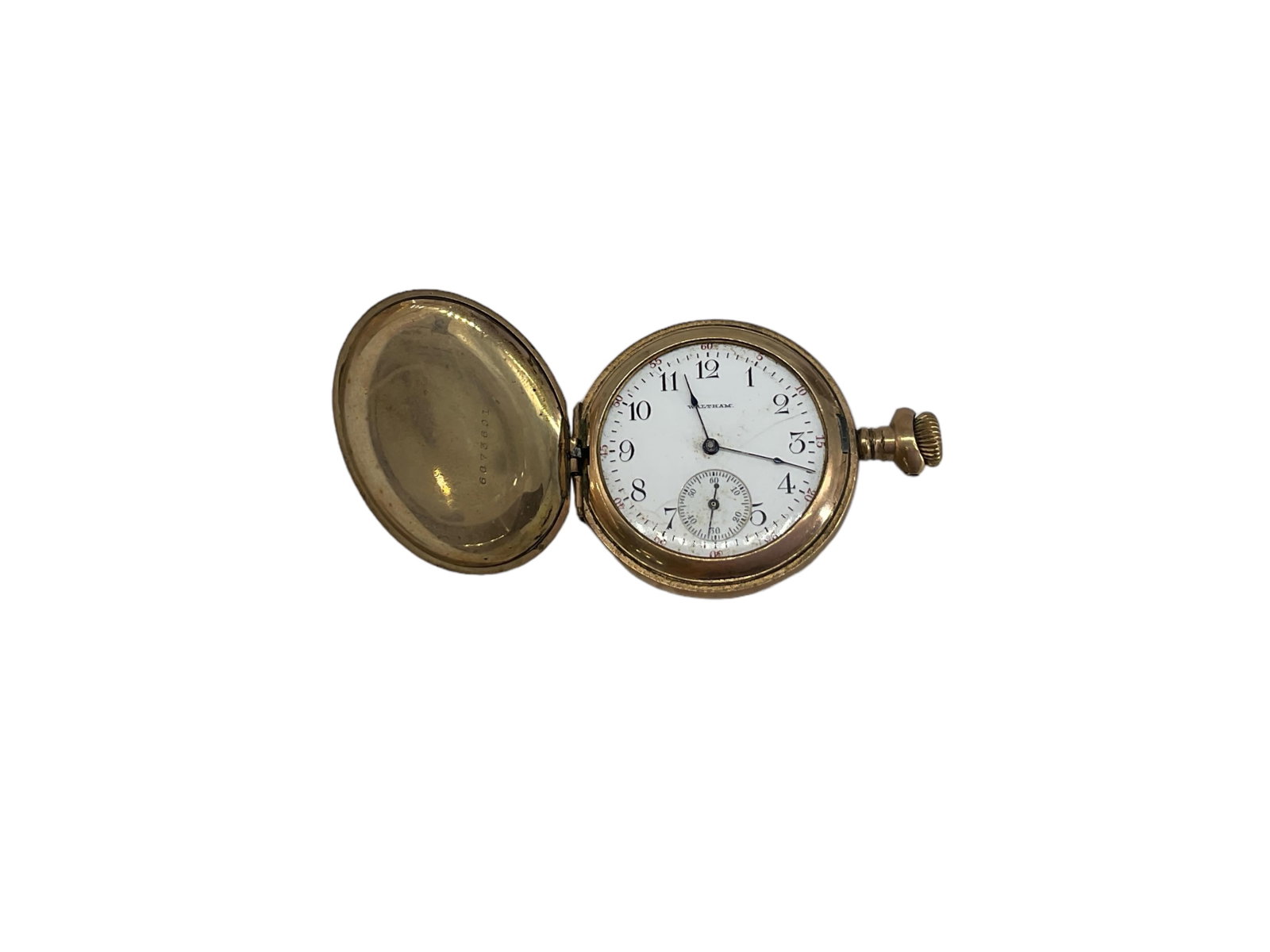 Gold Filled Pocket Watch: Gold Filled Pocket Watch Lady Waltham movement #12517048, adjusted, crystal missing, does not run at time of listing.