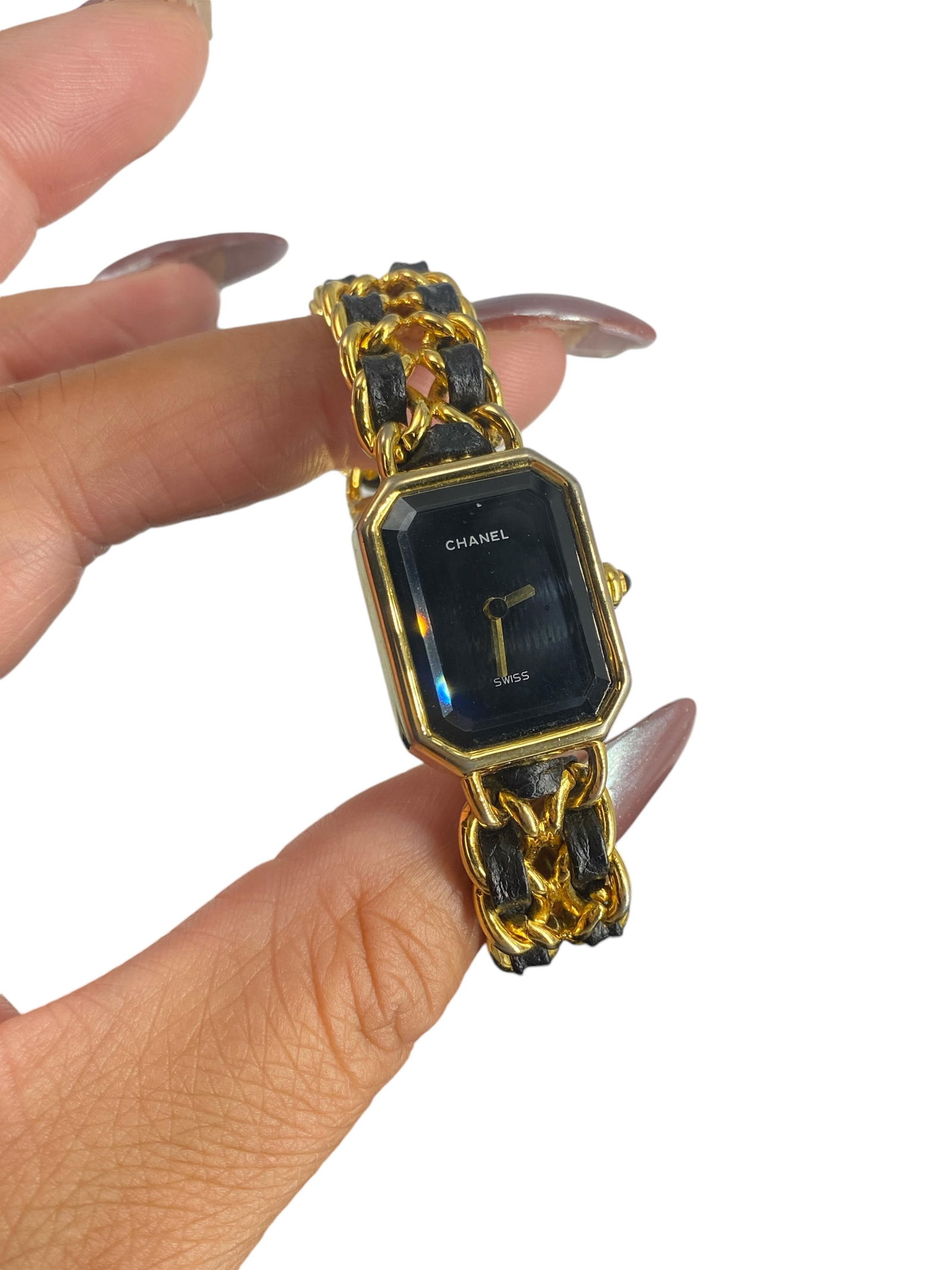 Gold-Tone Vintage Chanel Fashion Watch w/Black Strap (1 of 7)