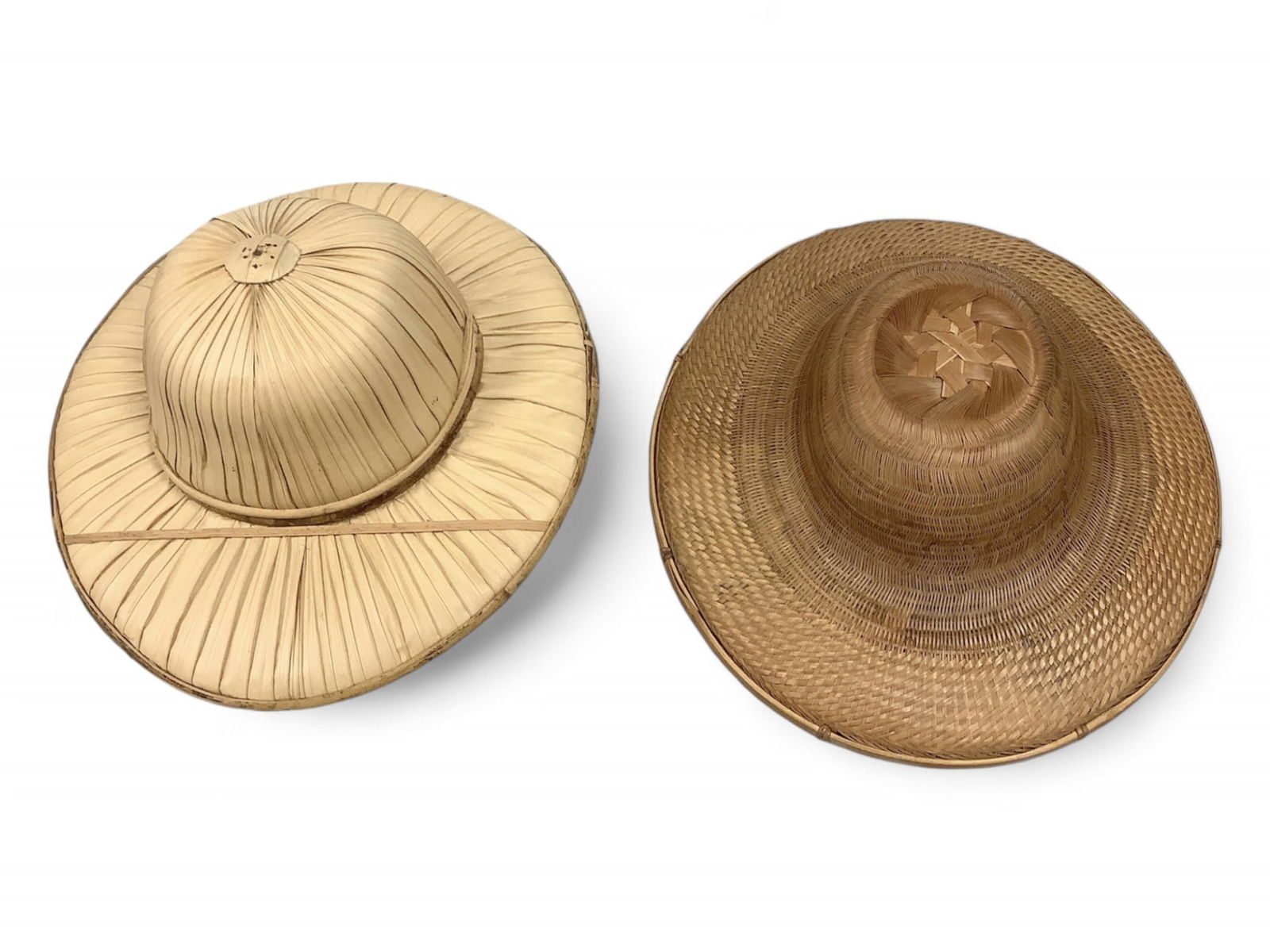 Woven Hats, (1) Vintage Safari Straw Sun Hat, (1) Vintage Asian Hard Shell Hat (1 of 3)