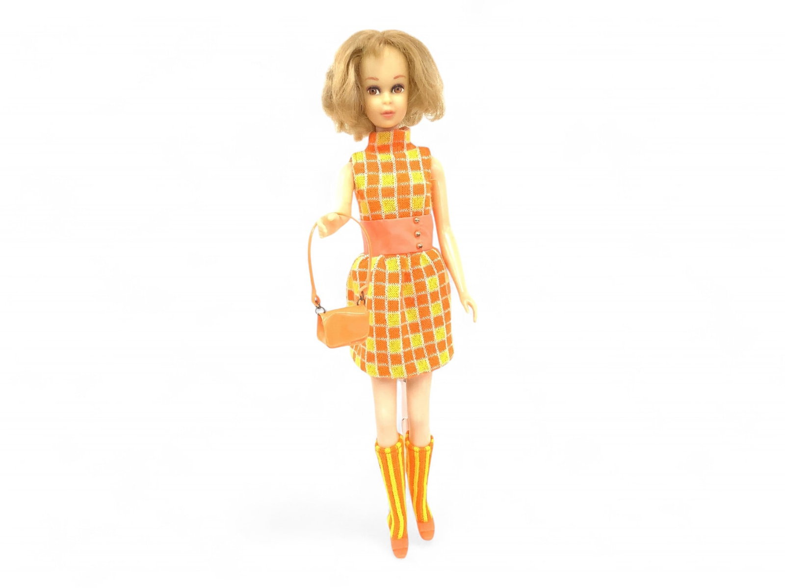 Blonde Flip hair Francie wearing Mini Chex Complete!: Blonde Flip hair Francie wearing Mini Chex Complete! (1) Twist & Turn Francie with very thick hair. She is a little pale with a lovely all original face. She has no lashes. There are some small green 