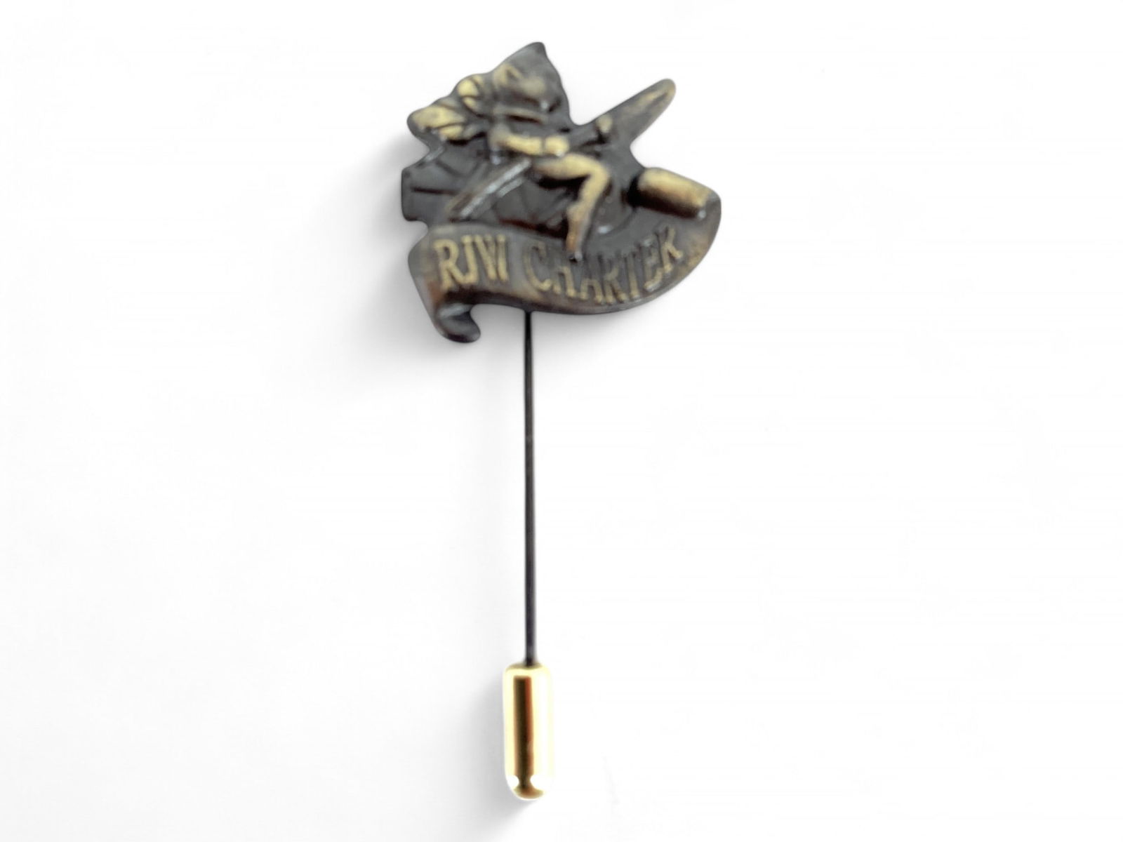 R. John Wright Club Charter Member Pin.: R. John Wright Club Charter Member Pin.2 1/2" including pin, brass logo "Periwinkle" in box.