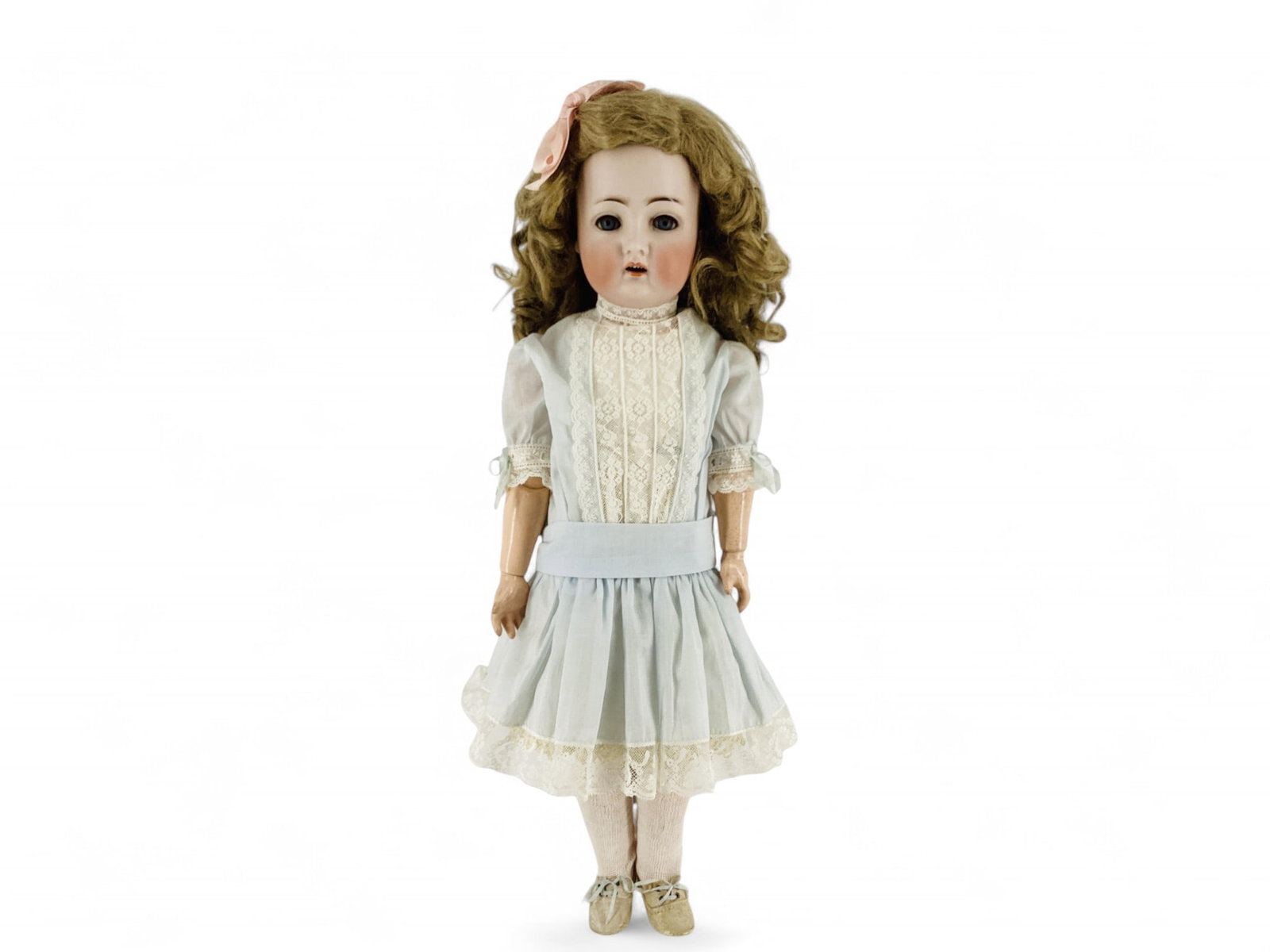 Kammer & Reinhardt Simon & Halbig 403 bisque socket head child.: Kammer & Reinhardt Simon & Halbig 403 bisque socket head child. 19 1/2" doll with thick antique mohair wig, glass sleep eyes with eyelashes, open mouth with teeth, on jointed composition body. Bi