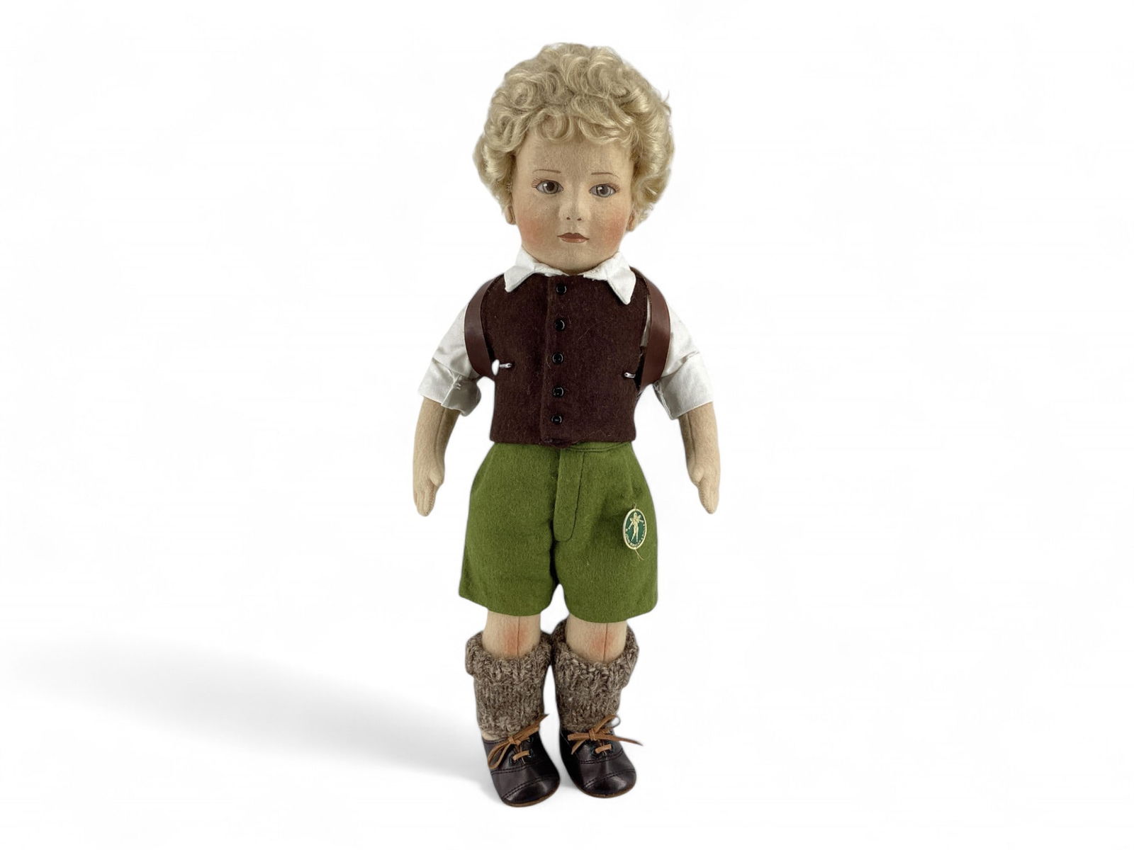 "Peter" by NIADA artist R. John Wright.: "Peter" by NIADA artist R. John Wright.From the Little Children Series 1, 17" wool felt doll with mohair wig, molded and painted facial features, applied ears, five-piece body with disk