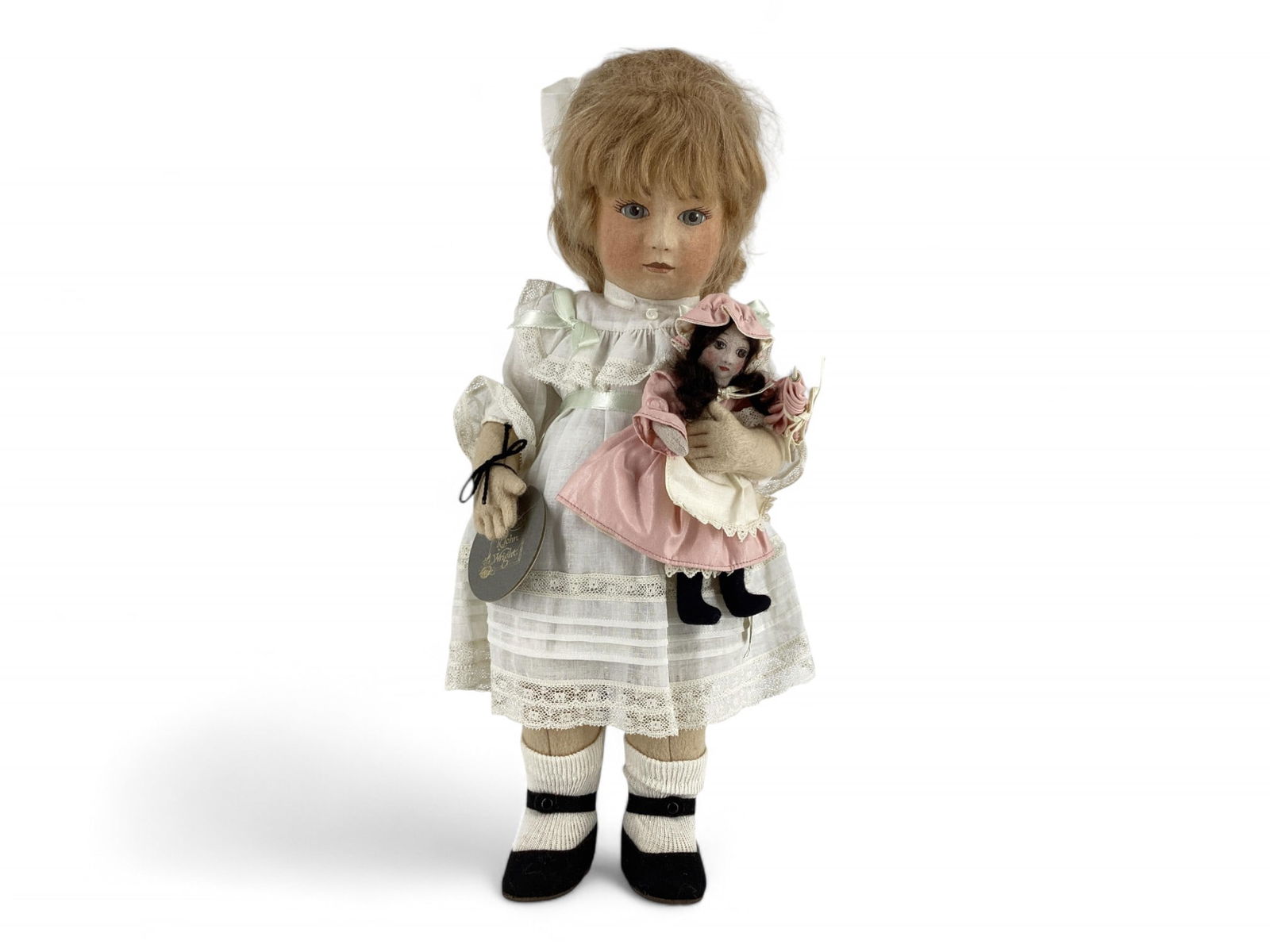 "Emily and the Enchanted Doll" by NIADA artist R. John Wright.: "Emily and the Enchanted Doll" by NIADA artist R. John Wright.Made exclusively for the Enchanted Doll House in Vermont, 17" all wool felt doll with mohair wig, molded and painted facial