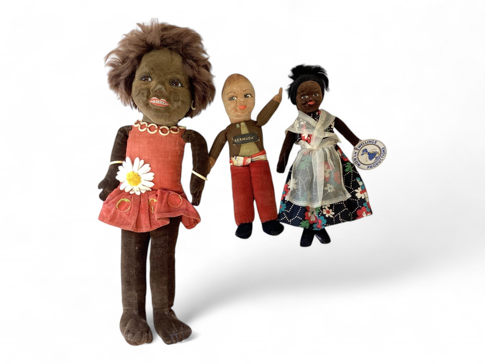 2 Norah Wellings Cloth. Active Dolls: 2 Norah Wellings Cloth. Active Dolls 13" girl with molded and painted facial features, inset glass eyes, applied mohair wig, on stitch jointed velvet body. She retains her "bone" jewelr