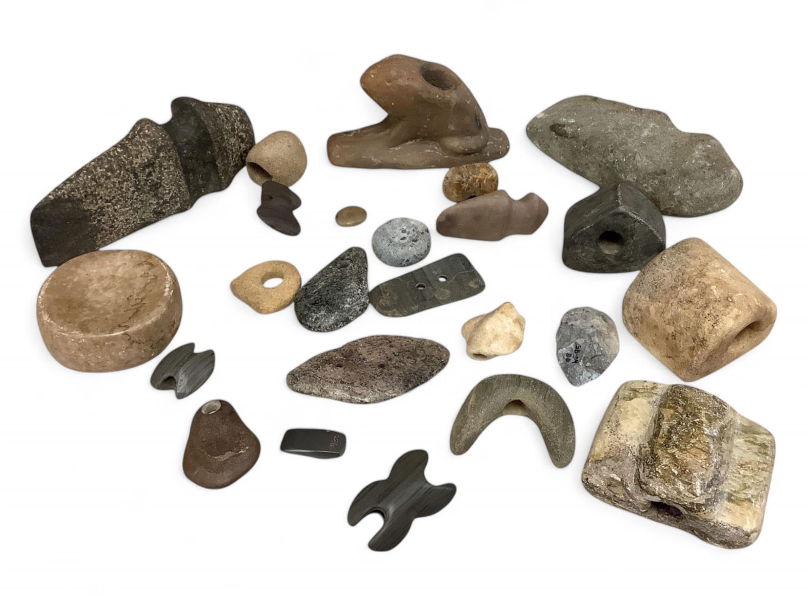 (24) Various Stone items Incuding Pendants, Banner Stones, Axes & Pipe - Unknown Authenticity (1 of 2)