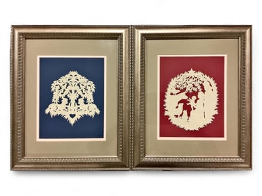 Framed Scherenschnitte Paper Cuttings 17 x 14 in. (43.2 x 35.6 cm.)