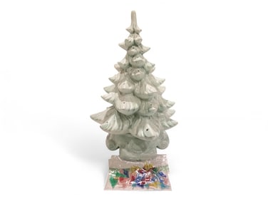 Green Ceramic. Christmas Tree with Mica Snow