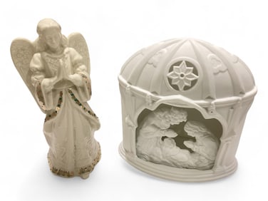 Lenox Porcelain Angel & Dept 56 Lighted Manger Scene