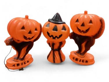 (3) Vintage 14" Plastic Halloween Light Up Displays