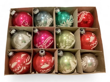 Stenciled Ornaments in Shiny Brite Box