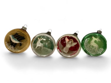 4 Mercury Glass Diorama Christmas Ornaments
