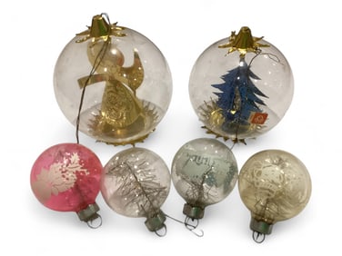 Clear Glass Ornaments with Tinsel - an Angel & Tree Inside