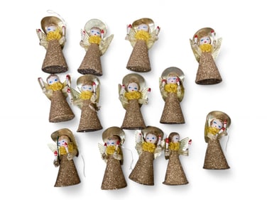 Gold Glitter Christmas Angels with Spun Cotton Heads