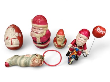 Christmas Celluloid Including Santa Wind Up Tin Toy