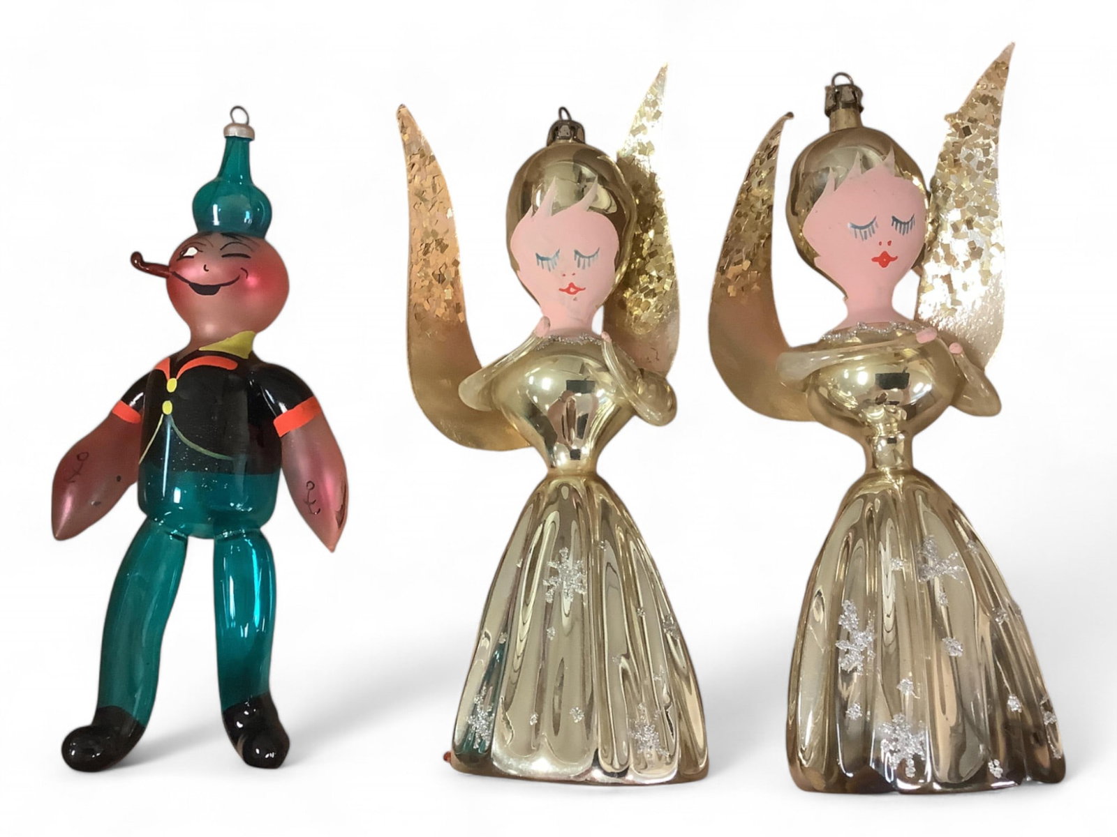 Vintage Glass Decorations/Ornaments (3): Vintage Glass Decorations/Ornaments (3) Very detailed! Gold angels a sailor themed.
