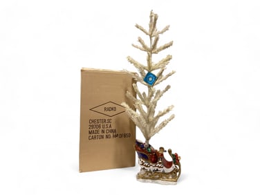 Christopher Radko White Christmas Tree with Present Filled Sleigh Base 40" H