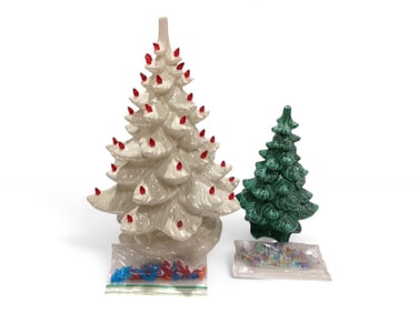 Pearl White Ceramic Tree & Small Green Ceramic Tree Pearl Tree 16 1/2" H green tree 10 3/4" H