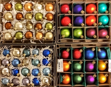 Boxed Christmas Tree Ornaments Range from 1" to 2".