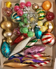 Shapes and Balls Christmas Tree Ornaments Range from 1" to 6.5" long.