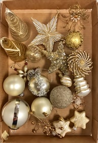 Gold Christmas Tree Ornaments Range from 2" to 6" tall.