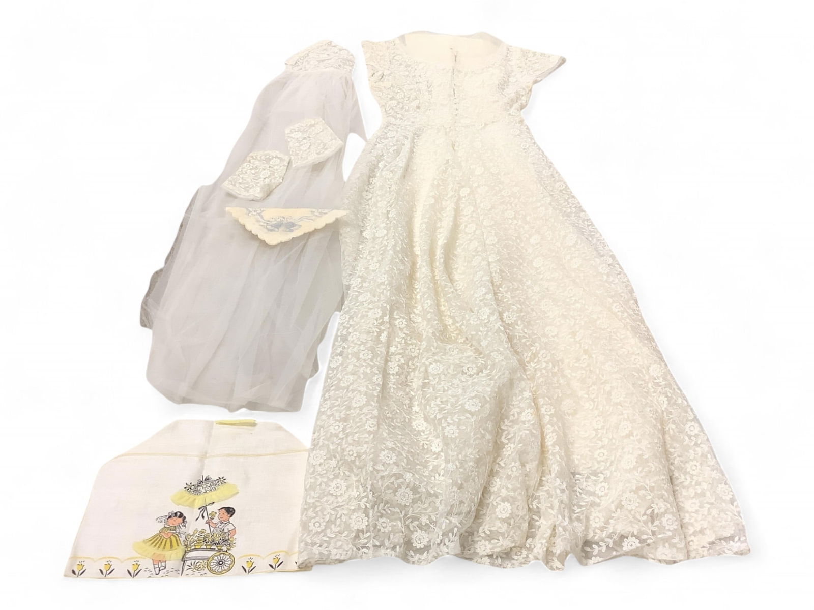 Vintage Lace Wedding Dress with Satin Under Slip, Lace and Tulle Veil, Lace Cuffs, Wedding Napkin (1 of 5)