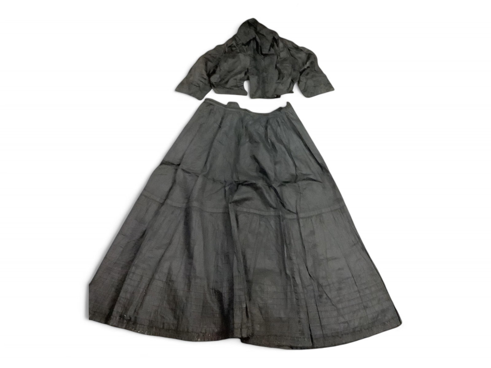 Antique Full Black Skirt & Blouse: Antique Full Black Skirt & Blouse Skirt approximately size M, top is Sm
