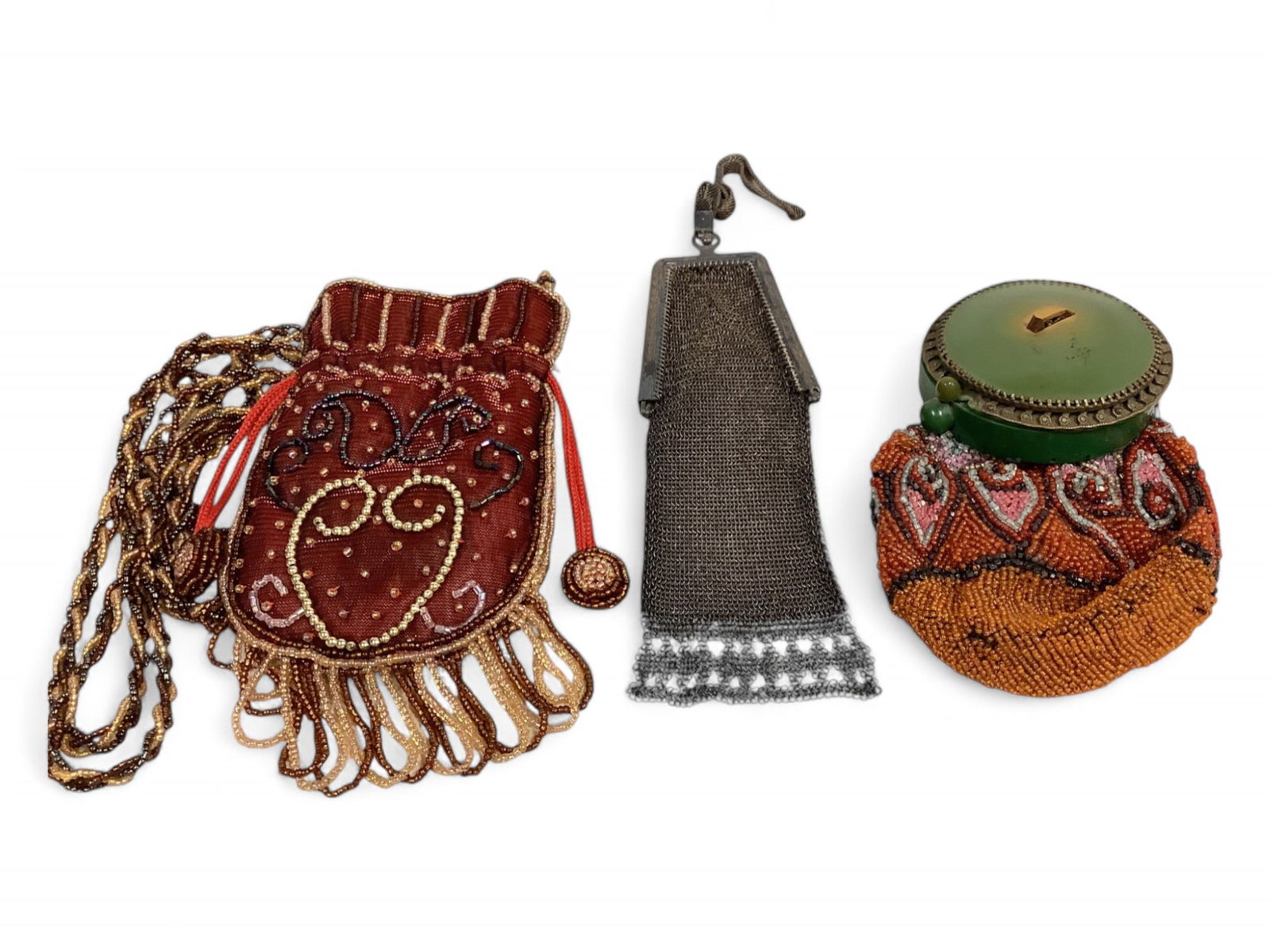 1920's Whiting & Davis Co. Mesh Bag and (2) Beaded Change Bags (1 of 7)