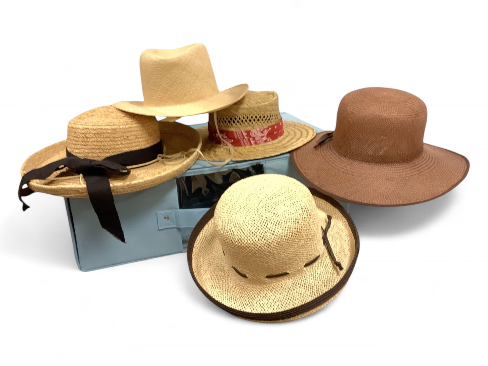 Lot of (5) Designer Straw Hats and Storage Box (1 of 7)
