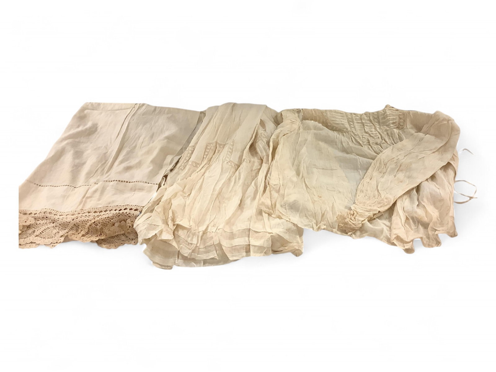 Antique Cream Cotton Long Apron & Undergarments: Antique Cream Cotton Long Apron & Undergarments Approximately size SM