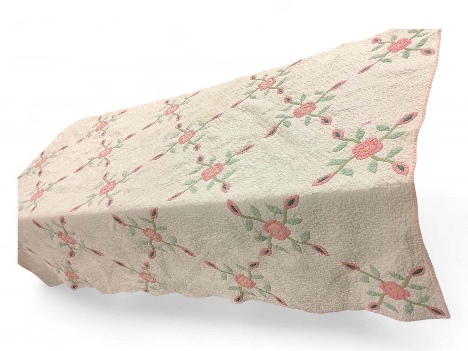 Pink & Green Floral Quilt with Pink Back 84" x 54" (1 of 4)